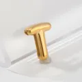 Gold stainless steel letter T pendant charm detail showing polished smooth metallic finish. - Letter T