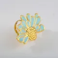 Stainless steel fashion oil drop flower ring, elegant retro floral design for women. - Gold