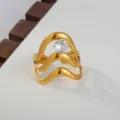 18k gold plated stainless steel multi-layer wave open ring sparkling cubic zirconia for women - Wavy Style / Gold