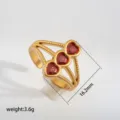 Stainless steel cubic zirconia triple heart ring gold minimalist stacked fashion ring - 547