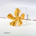 Gold stainless steel flower ring detail view showing precise dimensions and item weight. - Gold