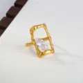 Stainless steel zircon open ring 18k gold fashion statement geometric jewelry for women detail - Marquise Geometric Style / Gold