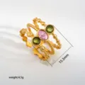 Gold plated stainless steel multi layer stacked ring with colorful cubic zirconia stones 15.3mm - 548
