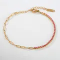Roestvrij staal roze strass steen halve ketting armband elegante minimalistische pols sieraden - Roze Vierkante Zirconia (C-1-79)