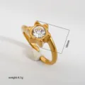 Gold stainless steel star cubic zirconia ring open adjustable minimalist fashion jewelry - Color 551