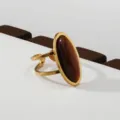 Gouden ring van roestvrij staal met grote ovale bruine steen, elegant damesjuweel. - Bruine Edelsteen Stijl(8)
