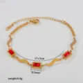 Edelstahl Gold Armband mit rotem Zirkon und Wellen-Gliedern, schickes Detail-Design. - Quadratische Rote Zirkonia (C-1-104)