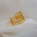 Stainless steel multi-band open ring, vintage gold adjustable finger ring for daily wear. - Multi-Layer Stacked Open Ring / Gold