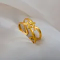 Adjustable stainless steel ring for men and women, vintage gold open cross band ring. - Double Layer Crossover Open Ring / Gold