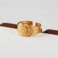 Gold Wide Knot Ring Stainless Steel Stackable Fashion Jewelry Open Band Chic Design - 3D Braided Style(27)