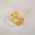 Gold Stainless Steel Woven Open Ring Vintage Hydraulic Adjustable Couple Ring For Men Women - Mesh Woven Open Ring / Gold