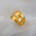 Chunky gold stainless steel dome ring, retro hydraulic wide adjustable band for women - Double Layer Domed 3D Ring / Gold