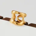 Chunky gold stainless steel ring with modern geometric hollow design, stylish and stackable. - Geometric Hollow Style(30)