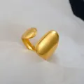 Gold stainless steel wide open ring, minimalist retro geometric fashion finger jewelry accessory. - Wide Surface Streamlined Open Ring / Gold