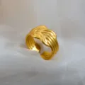 Retro gold stainless steel adjustable ring, vintage woven ribbon design for couple. - Multi-Strand Knotted Wide Ring / Gold