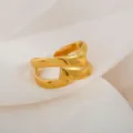 Golden adjustable stainless steel ring featuring a chic double cross open band design for daily wear. - Double Layer 3D Crossover Ring / Gold