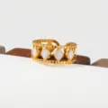 Gold Stainless Steel Ring Variant with Diamond White Inlay and Beaded Edge Chic Jewelry - Beaded Diamond Style(66)