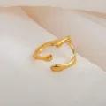 Gold Stainless Steel Open Ring Minimalist Fluid Design Adjustable Geometric Couple Ring - Fluid Art Open Ring / Gold