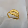 Gold stainless steel adjustable lip ring with textured design for men and women couple fashion - 3D Lip Textured Ring / Gold