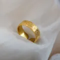 Gold open ring with vintage engraved eye motif, adjustable stainless steel jewelry variant. - Eye Totem Vintage Ring / Gold