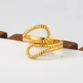 Chic gold stainless steel open ring with textured beaded double loop design for versatile wear. - Granular Double-Loop Style(107)