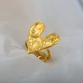Gold stainless steel heart ring variant with retro oil-pressed finish and adjustable band. - Heart Shape Double Band Ring / Gold