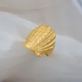 Adjustable gold seashell stainless steel ring, retro open design for couple daily fashion wear. - Shell Open Ring / Gold