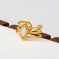 Gold stainless steel multi-band ring with white marquise stone, stylish stackable jewelry. - Layered Marquise Stone Style(117)