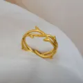 Gold branch stainless steel open ring, adjustable vintage twig design jewelry for women. - Branch Vine Open Ring / Gold