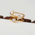 Gold multi-layer stacked ring with square white stone and beaded band design for women. - Beaded Square Stone Style(121)
