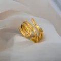 Gold adjustable stainless steel ring, retro layered open design, elegant couple jewelry piece. - Multilayer Wrap Open Ring / Gold