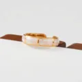 Gold-plated stainless steel open ring featuring chic pink marble style resin segments. - Color-Block Resin Style(159)