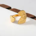 Gold stainless steel leaf ring, elegant adjustable open band fashion jewelry for women. - Leaf Style(188)