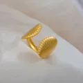 Adjustable gold shell ring, vintage open stainless steel couple ring variant style option. - Seashell Shape Couple Ring / Gold