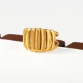Gold stainless steel ribbed chunky rings stackable band statement finger jewelry - Ribbed Pumpkin Style(215)