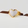 Gold stainless steel heart ring with white glitter surface stackable jewelry item - Glitter Heart Style(227)