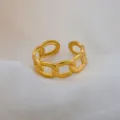 Gold stainless steel chain ring open adjustable retro design fashion couple finger item - Hollow Chain Open Ring / Gold