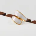 Stainless steel gold ring, minimalist adjustable wrap-around design with pearlescent inlay. - Pearlescent White Inlaid Style(232)
