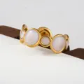 Gold stainless steel multi circle ring with white inlay minimalist fashion stackable jewelry item - Multi-Loop White Inlaid Style(235)