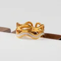 Gold wave stainless steel open ring, chic minimalist multilayer metal jewelry for daily. - Multi-Layer Wavy Glitter Style(237)