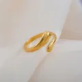 Adjustable gold teardrop wrap stainless steel ring, modern minimalist fashion open finger jewelry. - Teardrop Streamlined Wrapped Ring / Gold