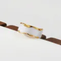 Gold stainless steel wide ring with white wavy enamel design, elegant stackable jewelry piece. - White Glaze Wavy Style(239)