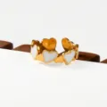 Gold stainless steel ring featuring white heart design, trendy stackable jewelry for women. - White Heart Accented Style(244)