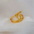 Gold adjustable stainless steel open ring with modern multi-layer geometric loop design. - Multi-Line Loop Ring / Gold