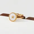 Gold stainless steel ring with white glitter star charm, stylish adjustable stackable jewelry. - White Base Gold Star Style(257)