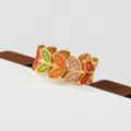 Gold stainless steel colorful enamel leaf open ring, exquisite stackable fashion finger jewelry. - Multi-Color Enamel Leaves Style(262)