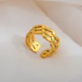 Stainless steel braided open ring in retro gold finish, adjustable size couple jewelry piece. - Multi-Layer Woven Cutout Ring / Gold