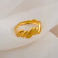 Gold plated open ring with vintage wavy twisted design, adjustable size for daily wear. - Wavy Twisted Open Ring / Gold