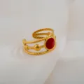 Gold Stainless Steel Open Ring with Red Stone Adjustable Vintage Fashion Jewelry Variant - Braided Red Heart Accent Ring / Gold