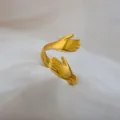 Adjustable stainless steel hug ring for couples, retro gold open design fashion jewelry. - Hugging Hands Couple Ring / Gold